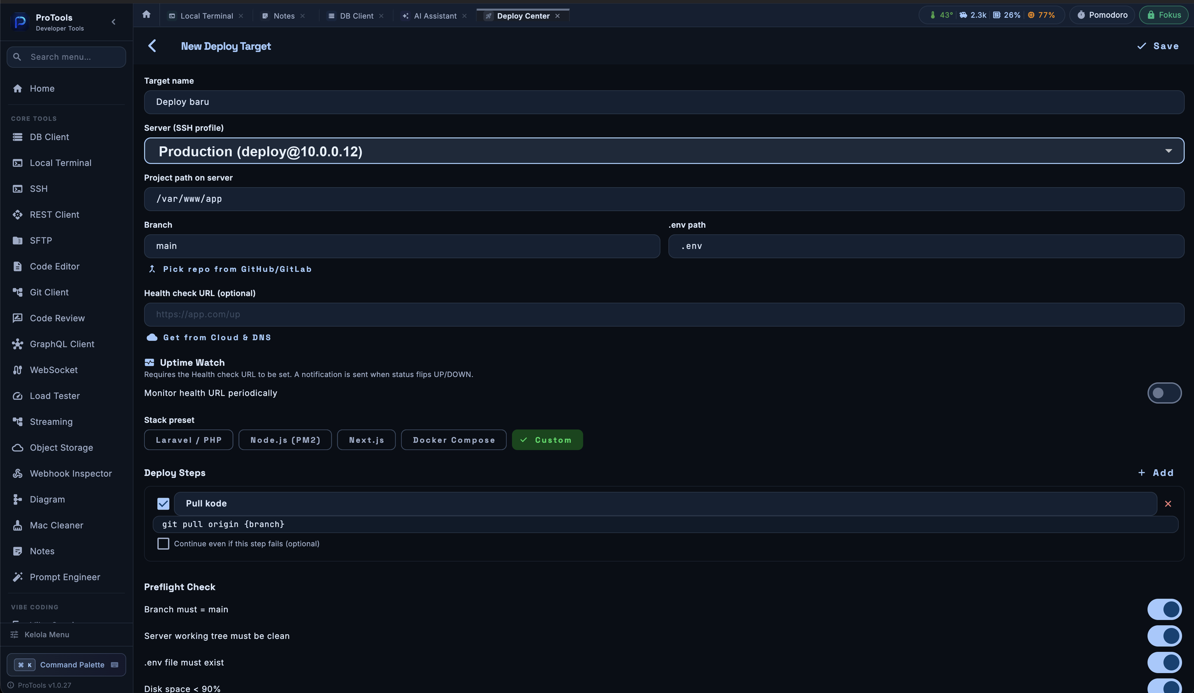 One-tap deploy, with a safety net